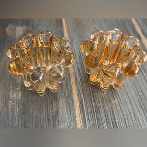 Vintage Set of 2 Glass Reims France Bubble Beaded Edge Heavy Candle Holder